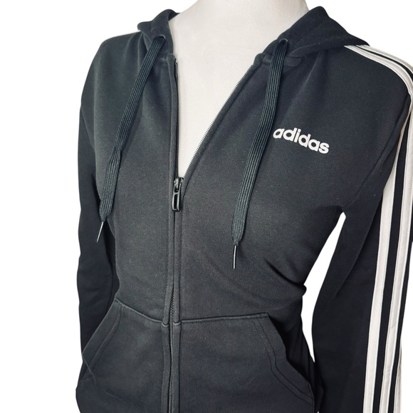 Adidas Women's Black and White Striped zip up Hoodie - Picture 3 of 7